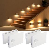 4 Stück LED Nachtlicht mit Bewegungsmelder & Akku,Dimmbares Kinder Bewegungslicht mit 4 Modi(ON/Auto/Nacht/OFF) Magnet Kabellos Aufladbar Treppenbeleuchtung，für Treppe, Flur, Schlafzimmer，Badezimmer