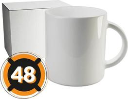 48 balti keraminiai sublimaciniai puodeliai su rankenėle | Neutrali dėžutė | 350 ml talpa (11 uncijų) | AAA kategorija | Suderinami su mikrobangų krosnelėmis ir indaplovėmis