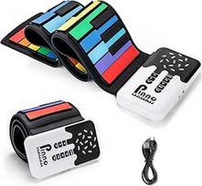 49 klavišų Roll Up sulankstomas pianinas pradedantiesiems, vaivorykštiniai elektroniniai klavišai su 8 tonais 6 demo, įkraunamas silikoninis mini pianinas su įrašymo monitoriaus režimu