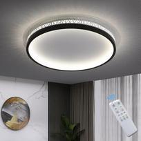 50 W juodas 50 W LED lubų šviestuvas, reguliuojamas svetainės lubų šviestuvas, miegamojo šviestuvas su nuotolinio valdymo pulteliu, 50 cm apvalus tuščiaviduris dizainas, 5000 lm, 3000 K - 6000 K, su atminties funkcija, 5 W naktinė lemputė