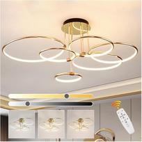 6 žiedų auksinis LED lubų šviestuvas, 105 cm skersmuo, 145 W liustra, nuolat pritemdomas, kūrybiškas metalo galvanizavimo pakabinamas šviestuvas, modernus šviestuvas miegamajam, svetainei, vaikų kabinetui, darbo kambariui, virtuvei