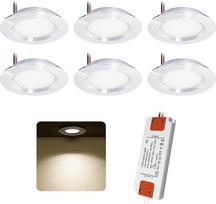 6er Set LED Einbaustrahler Spot Lights 3W 12V DC, Einbauleuchten mit 230V Transformator, 55mm Ultra Flach Ceiling Lamp Deckenspots Badezimmer für Küche Schlafzimmer Wohnzimmer Flur (Silber Neutralweiß)