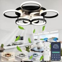 72 W lubų ventiliatorius su apšvietimu ir nuotolinio valdymo pulteliu, tylus, "App Dimmable LED" lubų apšvietimas su ventiliatoriumi, 6 greičių nustatymo lempa su ventiliatoriumi, 6 žiedų dizainas, apverčiamas, laikmatis, juodas