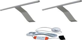 ACCE LED aliuminio korpuso šviestuvas spintai, lentynų apšvietimas, spintos šviestuvai, paviršinis šviestuvas su jungikliu ir kištuku, šiltos baltos spalvos 3000 K, jungiklis: su kojiniu jungikliu (WW, 2 vnt.)
