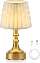 ACMHNC Tischlampe Kabellos, Vintage Akku Tischlampe Gold mit Stoffschirm, 2700K, 4000mAh USB-C Aufladbar LED Nachttischlampe Touch Dimmbar Tischleuchte Retro für Esstisch, Schlafzimmer, Balkon