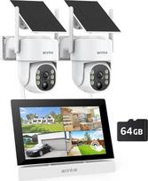 ANNKE Lauko stebėjimo kamerų rinkinys su 4CH 7 colių monitoriumi, 2 x 4MP PT lauko stebėjimo kameros, saulės baterija, 270° pasukimo kampu, 90° pakreipimo kampu, dvipusis garsas, spalvotas naktinis matymas, asmens aptikimas, 64GB SD kortelė
