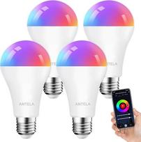 ANTELA Alexa lemputė E27 A65 12 W 1350 LM Smart WLAN LED RGB reguliuojamo ryškumo lemputė, programėlės valdymas, suderinama su "Google Home", šilta balta (2700 K) šalta balta (6500 K) šviesa, 4 vnt.