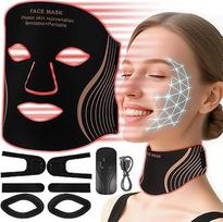 Aokitec LED kaukė Gesichts- und Halsmaske, 103 LED 7 Farben Licht Lichttherapiemaske,Flexible Silikon Rotlicht Beauty Set mit Augenschutz für Home Spa & Reisen, Hautverjüngung & Glättung