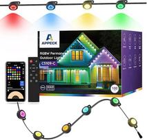 APPECK Nuolatinis lauko apšvietimas 30 m su 72 LED, RGBW vandeniui atsparūs LED pasakų žibintai, 111 scenos režimų, programėlė / valdymas balsu / nuotolinis valdymas, skirtas Kalėdų apšvietimui / vakarėliams / kasdienėms dekoracijoms, juodas