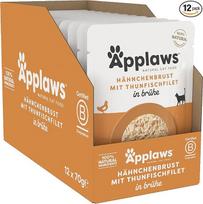 Applaws 100% natūralus drėgnas maistas katėms, vištienos krūtinėlė su tuno filė sultinyje - 12 x 70 g maišelių pakuotė