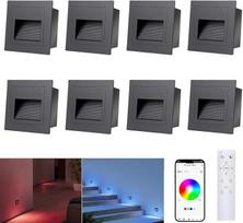 Arotelicht 8 LED laiptų apšvietimas 230 V RGB + WW + CW "Bluetooth" su nuotolinio valdymo pulteliu, programėlės valdymo laiptų apšvietimas 1,5 W 68 mm (ne standartiniai dydžiai 60 mm) LED įleidžiamas prožektorius IP44 vidaus lauko laiptų apšvietimas