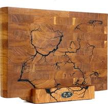 B4K pjaustymo lenta su ąžuoliniu stovu 35 x 25 x 4 cm Lichtenberg Blitze Design Premium End Grain Wood Board su rankenomis Rankų darbo pjaustymo lenta Antibakterinė ir švelni peiliui