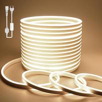 BAGZY neoninė LED juosta, 30 m, lauko, atspari vandeniui, 230 V, 120 LED/m, lanksti, "pasidaryk pats", skirta vidaus patalpoms, kalėdiniams vakarėliams, naudojimui lauke, su maitinimo šaltiniu ir valdikliu (natūralios baltos spalvos)