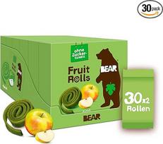BEAR Apple Fruit Rolls, 100 % natūralūs ingredientai, be pridėtinio cukraus, sveikas užkandis vaikams ir suaugusiesiems, 30 maišelių x 20 g, 600 g