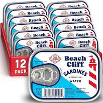 Beach Cliff Sardinės vandenyje, 3,75 uncijos skardinės, 18 vnt.