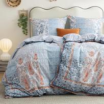 BEDSURE Lovos patalynė 135 x 200 cm 4 dalių medvilninė - mėlyna Boho modelio patalynės komplektai 2 antklodžių užvalkalai su 2 pagalvių užvalkalais 80 x 80 cm, Oeko-Tex dvipusė patalynė su užtrauktuku