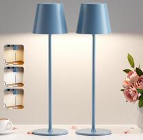 Belaidis LED stalinis šviestuvas, akumuliatorinis, reguliuojamas, 2 vnt., 3 spalvų temperatūros, nuolat reguliuojamas, jutiklinis šviestuvas su USB-C įkraunama baterija, skirtas lauko staliukui, valgomajam stalui, stovyklavietei (mėlynas)
