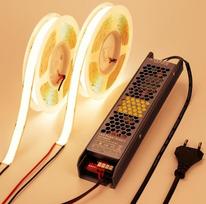 BENLUN 24 V 15 mm pločio COB LED juosta 10 m (5 m x 2), LED juosta ryški 27500LM 25W/M 960LEDs/M 3000K šiltai balta, LED juosta CRI 92 su maitinimo šaltiniu, skirta komercinėms patalpoms, kambarių apdailai