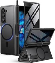 BERFY Z Fold 6 dėklas su apsauginiu ekranu, suderinamas su "MagSafe", integruotu stovu, S Pen lizdu ir vyrių apsauga, smūgiams atsparus viso korpuso telefono dėklas, skirtas "Samsung Galaxy Z Fold 6", juodas