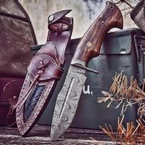 BIGCAT ROAR Beast Hunter Damasko plieno medžioklinis peilis 10 colių Full Tang riešutmedžio rankena ir odinis dėklas Lauko kempingas išgyvenimo Bushcraft odos Dovana vyrams EDC