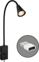 BRILONER - Skaitymo lempa su USB jungtimi, įjungimo / išjungimo jungikliu, pasukama, kištukinė, vidaus sieninis šviestuvas, sieninis šviestuvas, lovos šviestuvas, skaitymo lempa, naktinis šviestuvas, 50 cm aukščio, juoda
