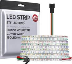 BTF-LIGHTING RGB IC 2,7 mm pločio super siaura LED juosta SMD0807 DC12V 5M 160LEDs/m Adresuojama juosta Lanksti svajonių spalvų plona virvė IP30 ne vandeniui, skirta "pasidaryk pats" dekoravimui (tik juostelės)