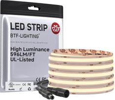 BTF-LIGHTING Super ryškus didelis šviesos srautas FCOB COB LED juosta 2700K šiltai balta 1957LM/M 24V 5M 480LEDs/m CRI90+ 10 mm pločio reguliuojamas lankstus juostelės apšvietimas virtuvės spintai miegamajame (tik juostelės)