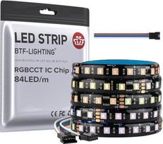 BTF-LIGHTING WS2805 RGBCCT IC LED juosta 5050SMD adresuojamas dvigubas signalas LED šviesos 5M 84LEDs/M DC24V lankstus bėgimo šviesos svajonių spalva juoda PCB IP65 DIY apdaila (tik juostelės)