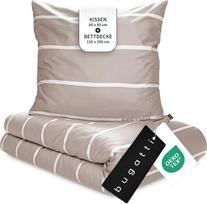bugatti Patalynė 135 x 200 cm - 100 % medvilnė, 2 dalių, su užtrauktuku, minkšta, minkšta ir skalbiama, "Mako Satin Bed Linen Striped Beige