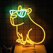 Capybara neoninis ženklas Geltoni gyvūnai Šviečiantys reklaminiai žali akiniai LED ženklas Karikatūrų neoninė šviesa sienai Miegamasis Capybara naktinė šviesa vaikų kambariui Šalis apdaila Gimtadienio dovana