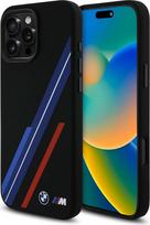 CG Mobile BMW HC M mobiliojo telefono dėklas, skirtas "iPhone 16 Pro Max", patvarus, atsparus smūgiams, suderinamas su "Magsafe", silikoninis atsitiktinių linijų dėklas, juodas
