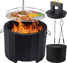 CHANGEMOORE Ugniakuras be dūmų, 50 cm lauko ugniakuras su triguba degimo sistema ir nuimama pelenų talpykla, ugniakuro dangtis, BBQ pokerio rinkinys