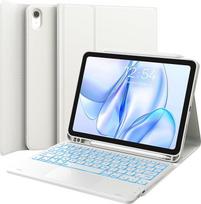 CHESONA dėklas su klaviatūra "iPad 10 Generation/11 Generation A16 2025", 7 spalvų apšvietimas, daugiajutiklinis jutiklinis manipuliatorius, 2 "Bluetooth" kanalai, skirtas "iPad 10 Gen 2022/2025", 11 colių, baltas