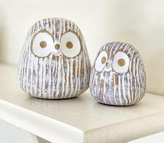Chubby Night Owl mažas dekoratyvinis statulos skulptūra Knygų lentynos dekoro akcentai dėžutė 2 kaimiškas rudos ir baltos spalvos dekoratyvinės figūrėlės