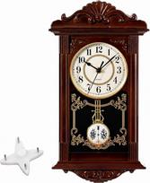 Clockswise Vintage Grandfather Wood Effect Plastikinis švytuoklė Dekoratyvinis baterija valdomas sieninis laikrodis Brown, skirtas biurui, namų apdailai, svetainei, virtuvei ar valgomajam, rudos spalvos