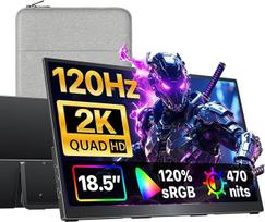 cocopar Nešiojamasis monitorius 18,5 colio 2,5K QHD 110% sRGB Mobilusis ekranas Garsiakalbis HDMI USB-C Nešiojamasis monitorius nešiojamajam kompiuteriui MacBoo Surface PC Xbox PS4/5, VESA tvirtinimas su integruotu stovu