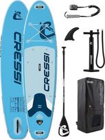 Cressi seit 1946 - Ultra Isup Set - Aufblasbares SUP Board für Erwachsene Große Stabilität Strapazierfähigkeit Komplett Zubehör Paddel Flosse Pumpe Leine Tasche - Hellblau_320x81x8 cm Max 130 kg