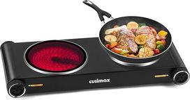 CUSIMAX Dviguba 2400 W kaitlentė su 2 termostatais, infraraudonųjų spindulių kaitvietės, 2 elektra varomos nešiojamos kaitlentės virtuvėje, biure ar stovyklavietėje, stiklo keramikos kaitvietė ir nerūdijančio plieno korpusas