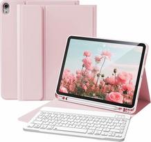 Dėklas su klaviatūra, skirtas "iPad A16", 11-osios kartos 2025 m., skirtas "iPad", 10-osios kartos 2022 m., 10,9 colio, "Bluetooth" nuimama QWERTZ klaviatūra, minkštas smūgiams atsparus TPU dėklas, rožinis