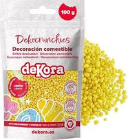 dekora Dekoratyviniai pabarstukai "Crunchies Lemon" 100 g, traškūs intensyvaus skonio pabarstukai, pabarstukai tortams, tortų papuošimams, sausainiams, keksiukams ir pyragaičiams, cukraus pabarstukai