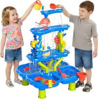 Doloowee Wasserspieltisch für Kinder Outdoor, 4-Tier Sand und Wasserspieltisch mit Zubehör, Großer Aktivität Sensory Tisch Spielzeug auf Hinterhof Strand Outdoor Draußen für Kinder 3 4 5 6 Jahre