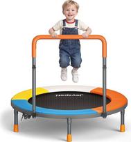 DŽIAUGSMO VIETA! Ø91cm Trampolin Kinder Indoor, Mini Trampolin mit Verstellbarer Haltegriff, Faltbares Kindertrampolin bis 45 kg, Fitness Rebounder mit Sicherheitspolster für Kleinkind 3-12