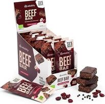 edubily® Beef Bar Cranberry - baltyminis batonėlis su 32 % baltymų iš biologinių riebaliukų, spanguolių ir raktažolių - mažai angliavandenių (12x35 g, glutenfrei, Bio)