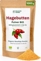 Ekologiški erškėtuogių milteliai 1000 g, laukinių augalų kolekcija iš ES, smulkiai sumalti (400 mikronų) lukštai ir sėklos (Rosa Canina), natūralūs ir be priedų, idealiai tinka kokteiliams, kepiniams, pyragams, duonai, Balkan Herbs