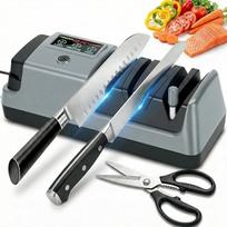 Elektrinis peilių galąstuvas su LCD ekranu, 3 reguliuojamais greičiais, skirtas tiesiems, dantytiems ir keraminiams peiliams bei žirklėms