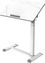 ETHU Reguliuojamo aukščio kompiuterio stalas 71-107cm Beistelltisch , Laptoptisch mit Wendbarer Tischplatte,Mobiler Schreibtischmit Verdeckten Rollen,77x40cm Überbett-Tisch für Büro Wohnzimmer(Marmorweiß)