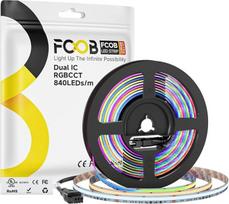 FCOB COB COB RGBCCT adresuojamas SPI Dual IC Dimmable LED Strip RGB + CCT suderinta balta 3000K-6000K didelio tankio 5M 840LEDs/m 24V IP30 lanksti LED juosta virtuvei, DIY namų apdailai (tik juostelės)