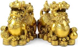Feng Shui Pixiu žalvario statulėlė Viena pora Pi Yao skulptūra Namų dekoras Auksinė dekoracija Figūrėlė pritraukia pinigus ir laimę (3.2 "L x 1.6" W x 2.8 "H)