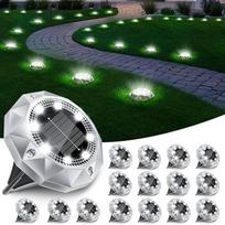 FIFlying 16 saulės grindų žibintų pakuotė Vandeniui atsparūs 8 LED saulės sodo žibintai, skirti lauko saulės žibintams Saulės žibintai, skirti sodo vejai, terasai, pėsčiųjų takui, lauko apšvietimui, sodo apšvietimui, vėsiai baltos spalvos