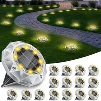FIFlying 16 saulės grindų žibintų pakuotė, 8 LED saulės sodo žibintai, skirti naudoti lauke, vandeniui atsparūs saulės žibintai, saulės žibintai sodui, lenktynėms, kiemui, pėsčiųjų takui, lauko apšvietimui, sodo apšvietimui, šiltai baltos spalvos